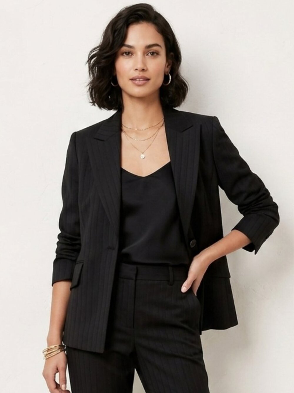 Banana Republic Black Pinstripe Single Button Tuxedo Style Blazer Size 6